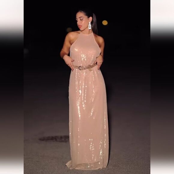 ZARA SEQUIN HALTER DRESS - Picture 1 of 9